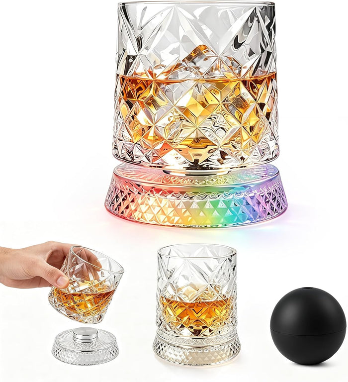 Bicchiere da whisky rotante con base LED – 300 ml