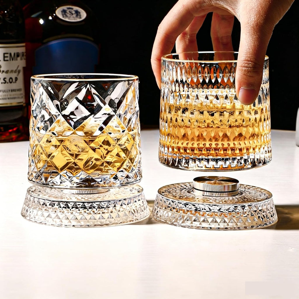 Bicchiere da whisky girevole con sottobicchiere illuminato rimovibile