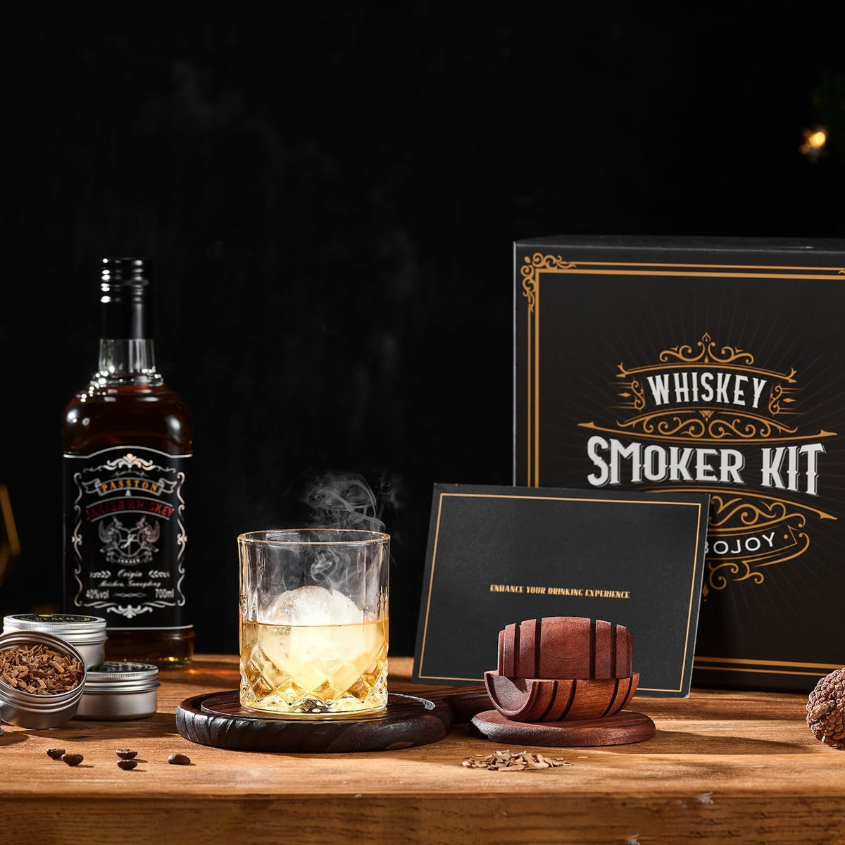 Kit affumicatore per whisky con 2 bicchieri e 6 essenze
